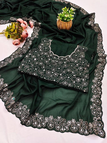 Superb Green Color Georgette Fabric Designer Saree
