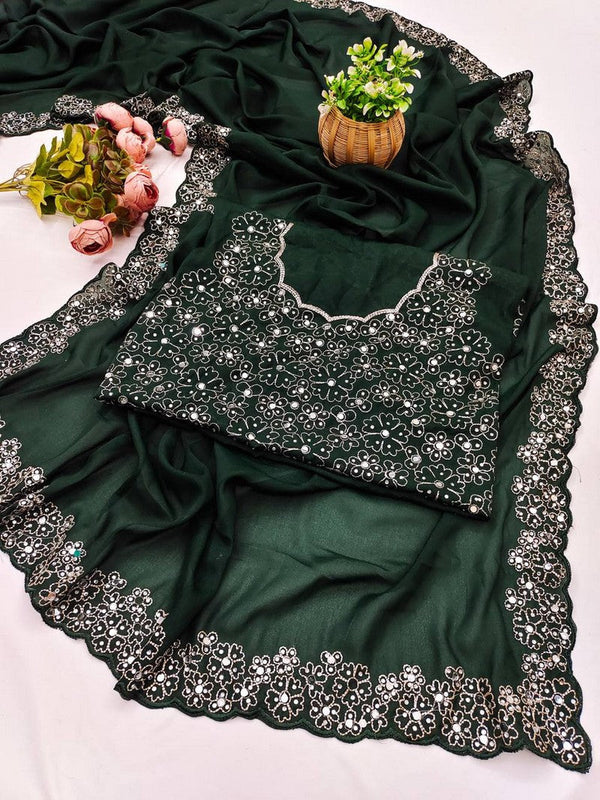 Superb Green Color Georgette Fabric Designer Saree