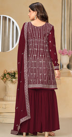 Tasteful Maroon Color Georgette Fabric Sharara Suit