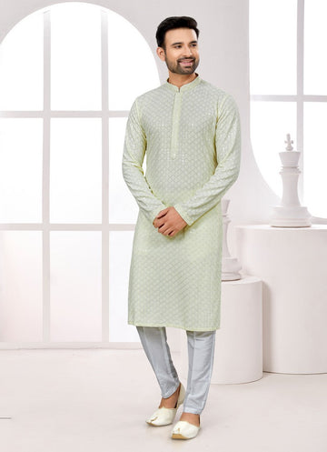 Amazing Cream Color Rayon Fabric Kurta Pajama