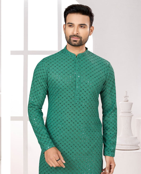Amazing Green Color Rayon Fabric Kurta Pajama
