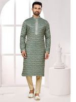 Amazing Green Color Jacquard Fabric Kurta Pajama