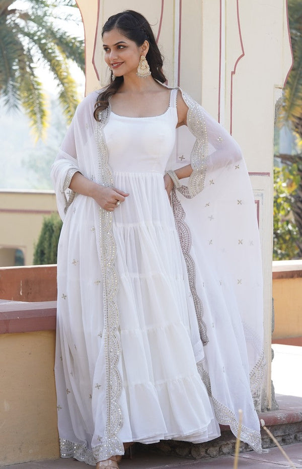 Amazing White Color Georgette Fabric Gown