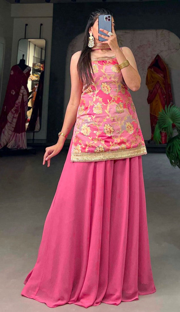 Splendid Pink Color Viscose Fabric Plazzo Suit