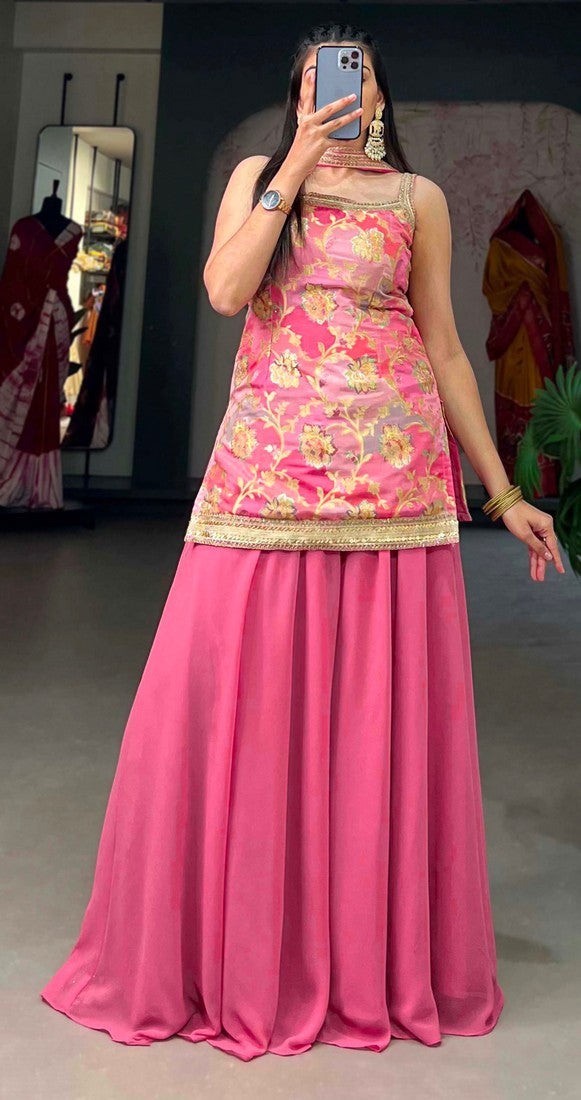 Splendid Pink Color Viscose Fabric Plazzo Suit