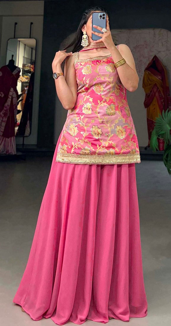 Splendid Pink Color Viscose Fabric Plazzo Suit