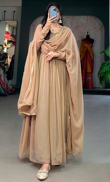 Amazing Beige Color Georgette Fabric Gown