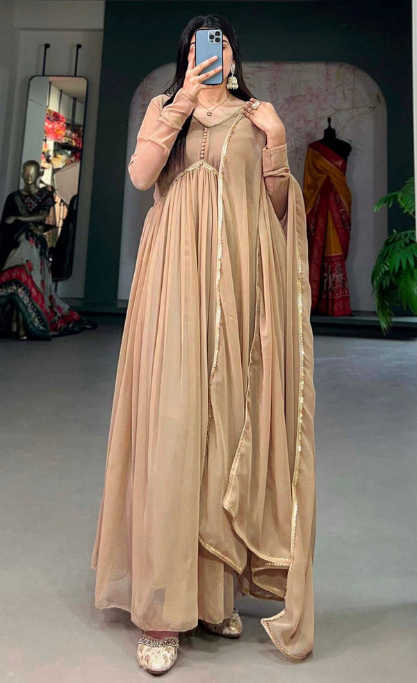 Amazing Beige Color Georgette Fabric Gown