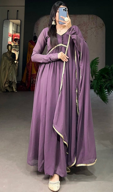Amazing Purple Color Georgette Fabric Gown