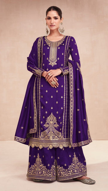 Superb Purple Color Silk Fabric Plazzo Suit