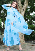 Striking Aqua Color Georgette Fabric Gown
