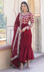 Striking Maroon Color Viscose Fabric Gown