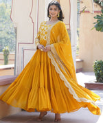 Striking Yellow Color Viscose Fabric Gown