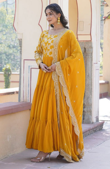 Striking Yellow Color Viscose Fabric Gown