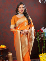 Lovely Orange Color Silk Fabric Partywear Saree