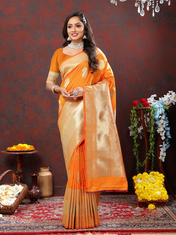 Lovely Orange Color Silk Fabric Partywear Saree