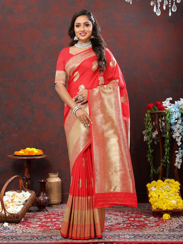 Lovely Red Color Silk Fabric Partywear Saree