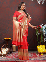 Lovely Red Color Silk Fabric Partywear Saree