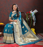 Lovely Teal Color Silk Fabric Partywear Saree