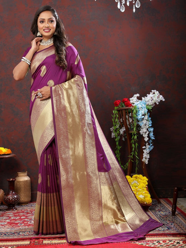 Lovely Wine Color Silk Fabric Partywear Saree