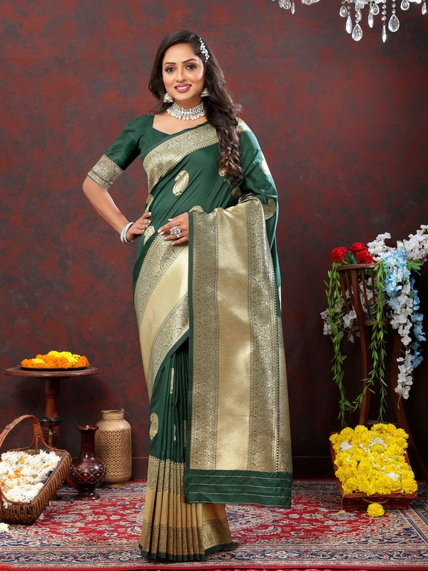 Lovely Green Color Silk Fabric Partywear Saree