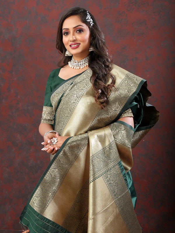 Lovely Green Color Silk Fabric Partywear Saree