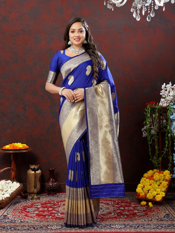 Lovely Blue Color Silk Fabric Partywear Saree