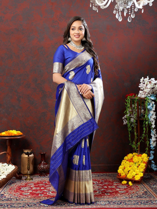 Lovely Blue Color Silk Fabric Partywear Saree