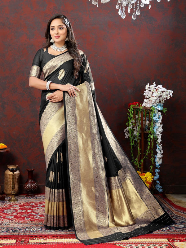 Lovely Black Color Silk Fabric Partywear Saree