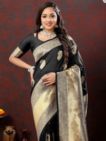 Lovely Black Color Silk Fabric Partywear Saree