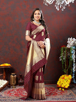 Lovely Maroon Color Silk Fabric Partywear Saree