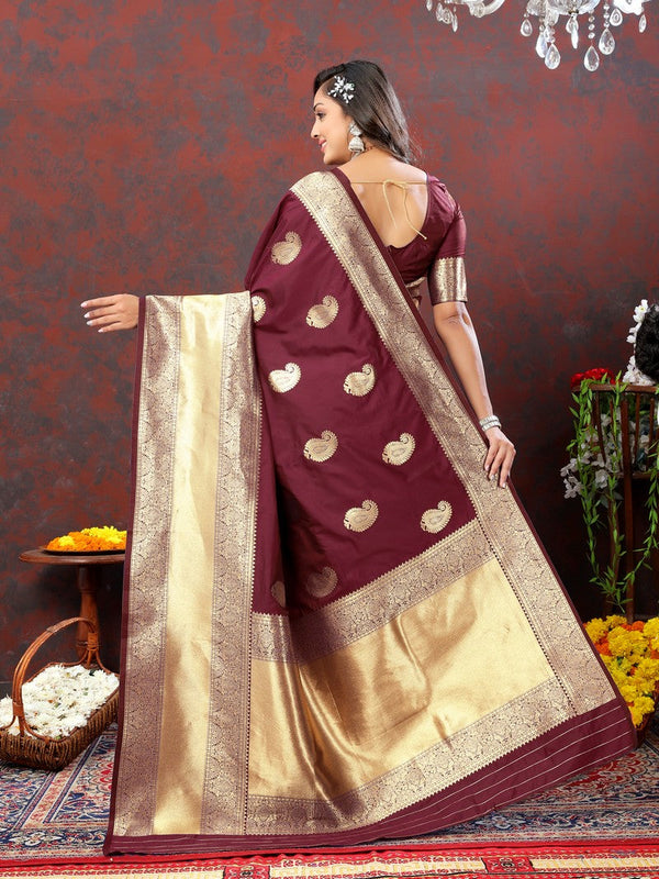 Lovely Maroon Color Silk Fabric Partywear Saree