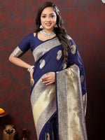 Lovely Navy Blue Color Silk Fabric Partywear Saree
