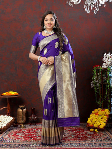 Lovely Purple Color Silk Fabric Partywear Saree