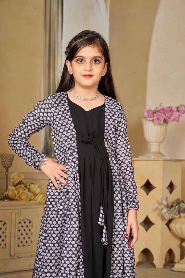 Pretty Black Color Muslin Fabric Girl Gown