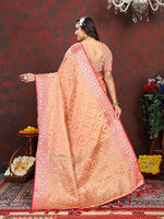 Lovely Peach Color Silk Fabric Partywear Saree