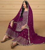 Angelic Wine Color Georgette Fabric Sharara Suit