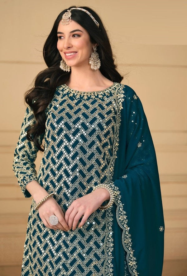Angelic Teal  Color Georgette Fabric Sharara Suit