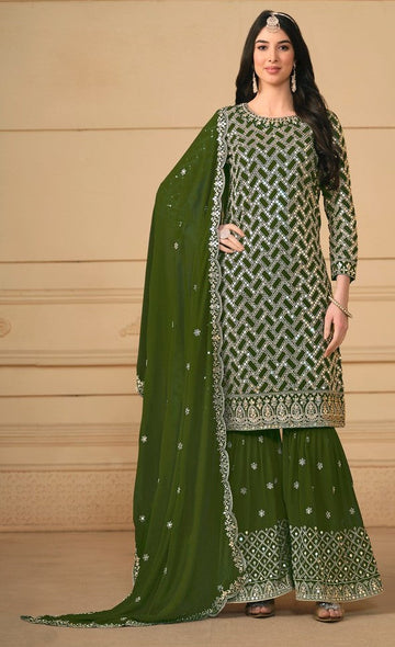Angelic Green Color Georgette Fabric Sharara Suit
