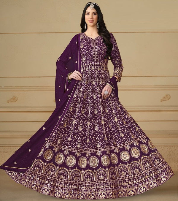 Angelic Wine Color Georgette Fabric Partywear Suit