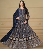 Angelic Navy Blue Color Georgette Fabric Partywear Suit