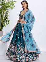 Beautiful Teal Color Georgette Fabric Party Wear Lehenga