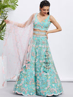 Beautiful Turquoise Color Net Fabric Party Wear Lehenga
