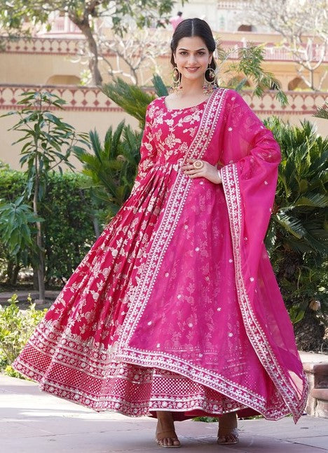 Striking Pink Color Viscose Fabric Gown