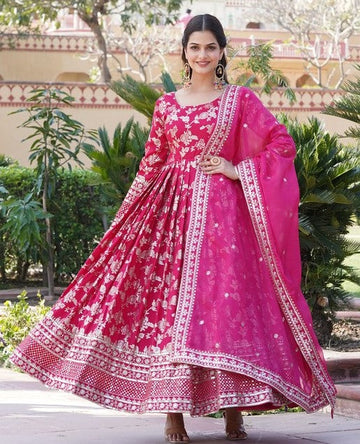 Striking Pink Color Viscose Fabric Gown