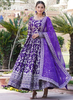 Striking Purple Color Viscose Fabric Gown
