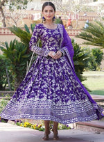Striking Purple Color Viscose Fabric Gown