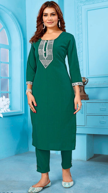 Lovely Green Color Rayon Fabric Kurti With Bottom