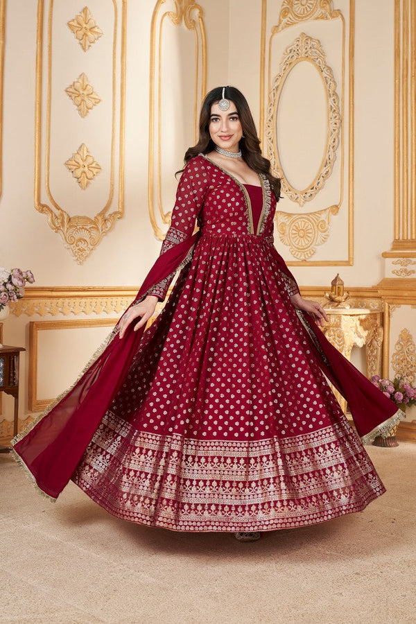 Classy Red Color Georgette Fabric Gown