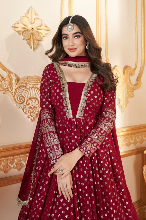 Classy Red Color Georgette Fabric Gown